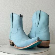 Lane Womens Emma Jane Booties Powder Blue Leather Cowboy Western Size 8
