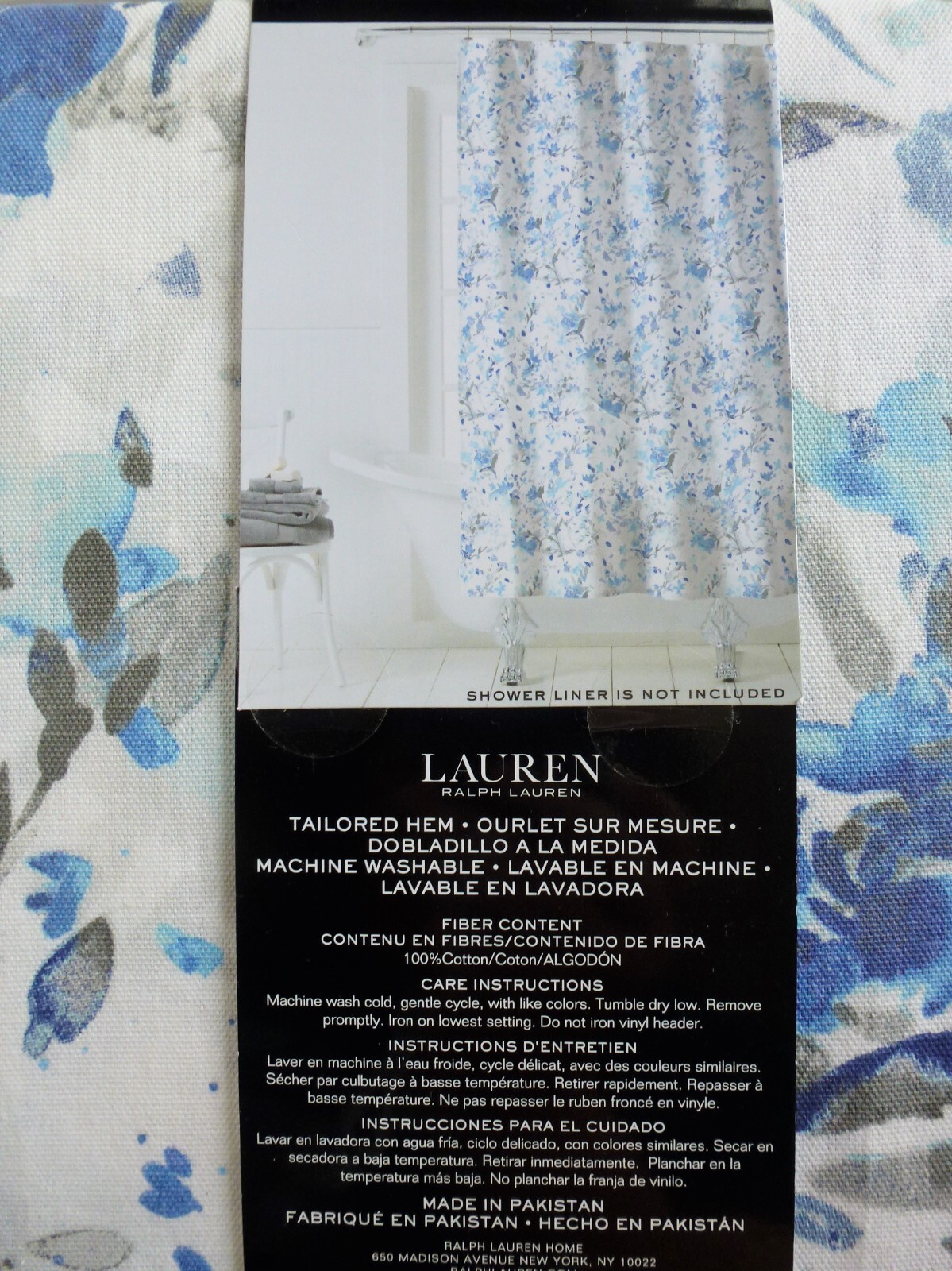 RALPH LAUREN Watercolor SHOWER CURTAIN Gray Blue Floral 100 Cotton eBay