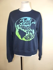 Modern Lux Womens You Can Change the World SWEATSHIRT  - Small - Blue NEW