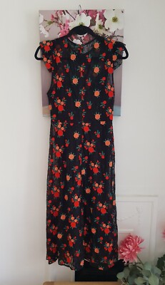 Zara Rose bestickt schwarz Spitze Kleid, Gr. S 8-10 Neu Sexy Goth Grunge