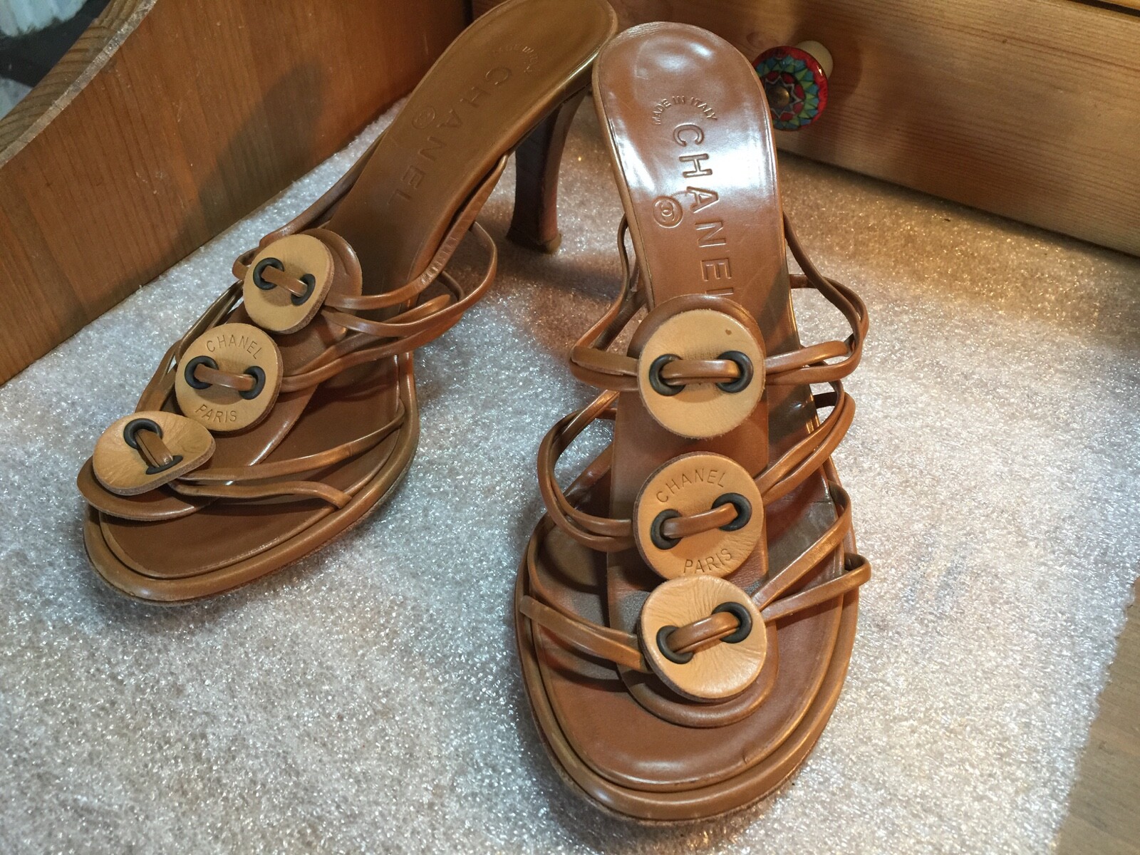 CHANEL SANDALS SIZE - 6 HEELS MULES SLIP-ON Brown leather 9 CHANEL SANDALS SIZE - 6 HEELS MULES SLIP-ON Brown leather 9