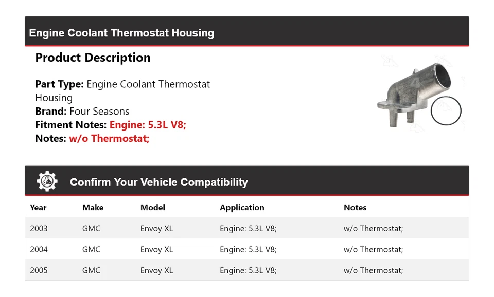 Carcasa termostato refrigerante motor V8 5,3 L GMC Envoy XL 2003-2005 4 estaciones Foto 2 de 4