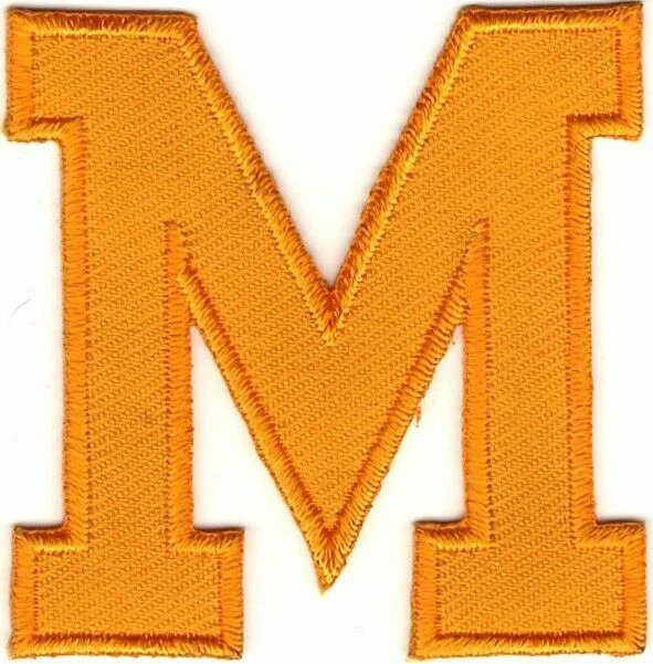 Buff Block letter M Patch Embroidered on Twill Cut out Iron on (1 7/8") Lot of 2 - Image 2 of 2