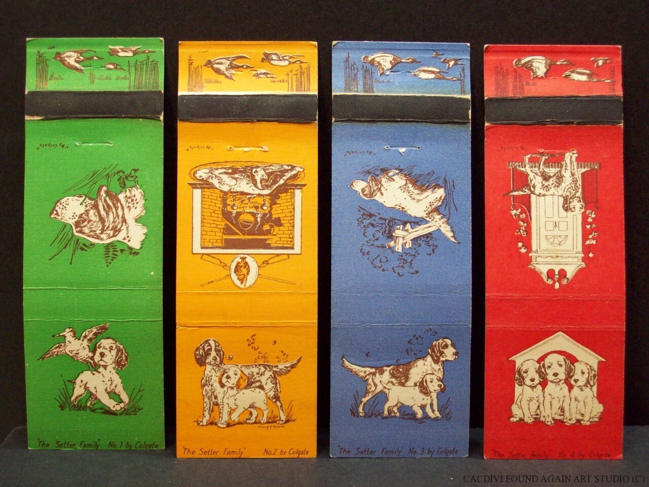 Matchbook Covers Colgate Set 4 Puppy Dog Setter Family Hunting Diamond
