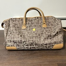 Vintage DVF Diane Von Furstenberg Brown Tan Classic Logo Luggage Overnight Bag