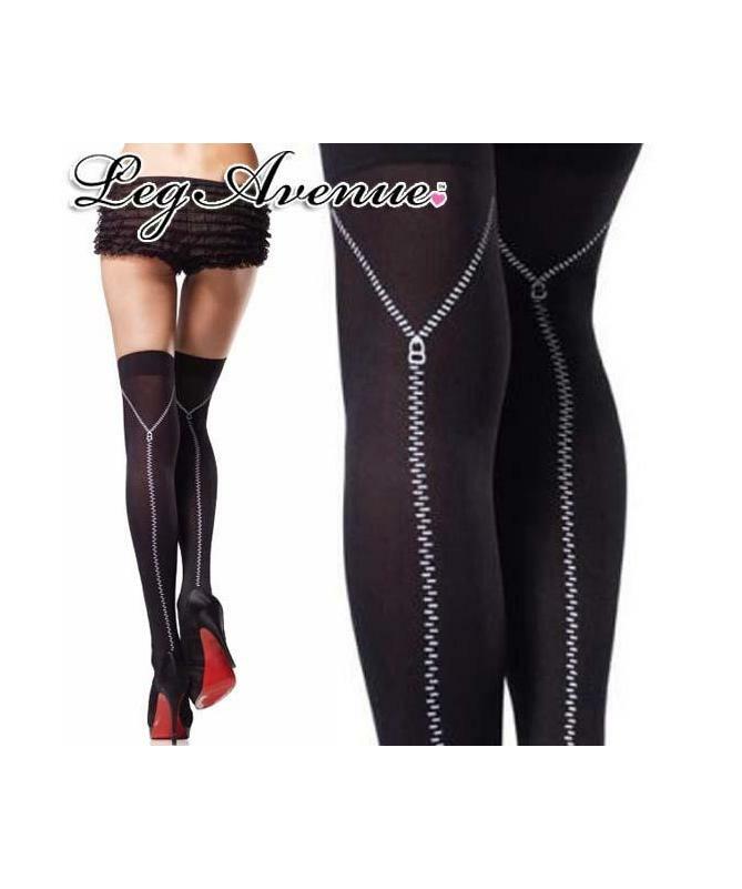Black Zip Seam Stockings Zipper Rocker Punk Goth Burlesque