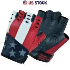 Mens Genuine Goat Leather Fingerless Half Finger Motorcycle Driving Biker Gloves