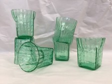 Vintage Clear Green Colored Shot Glass Cup  LOT of 6