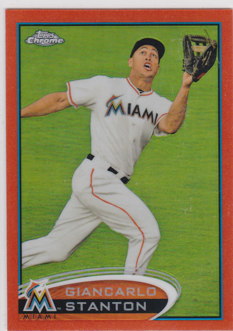 Giancarlo Stanton ORANGE REFRACTOR INSERT CARD Topps Chrome 2012 Miami Marlins!
