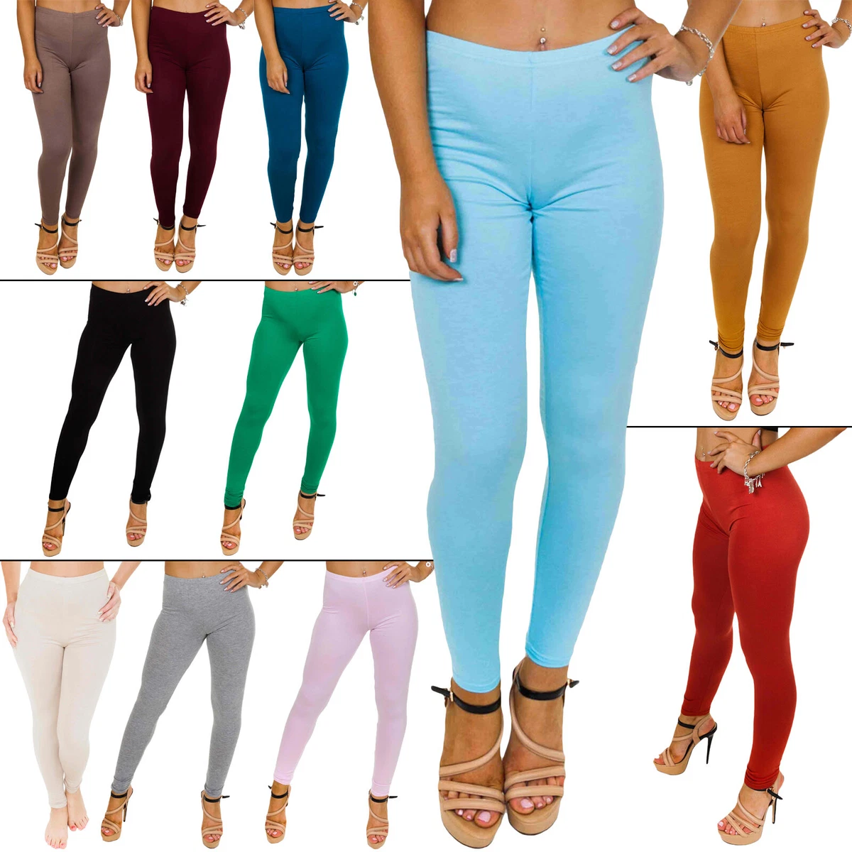 Womens Ladies Leggings Viscose Elastane Plain Full Length Colours UK Size S XL