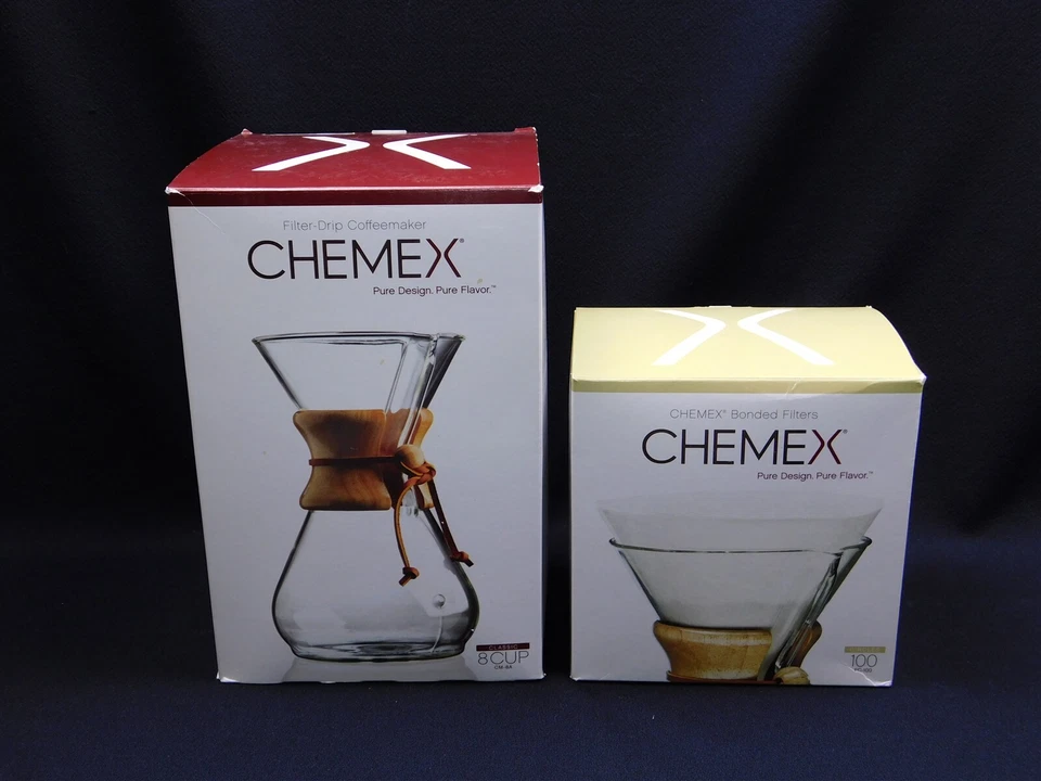 Cafetera de goteo Chemex de 8 tazas clásica de vidrio y filtros sin usar, en caja Foto 2 de 4
