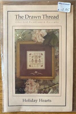 The Drawn Thread HOLIDAY HEARTS Cross Stitch Kit Chart w/Linen, Threads & Charms