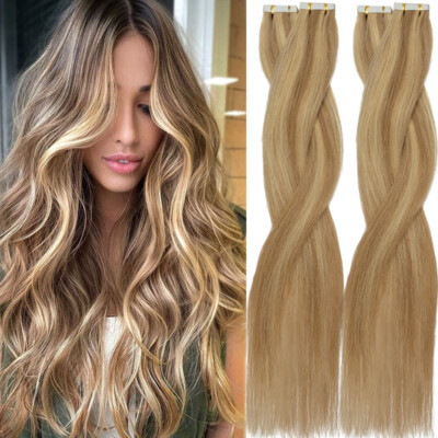 150g Russian Thick Tape In Human Hair Extensions Weft Full Head 100% Real 60pcs