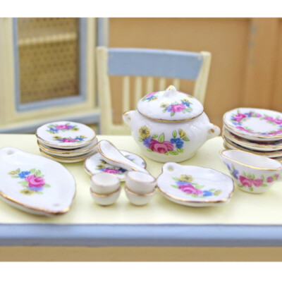 17PC 1/12 Scale Dollhouse Miniatures Mini Porcelain Bowl Dish Tableware Decor