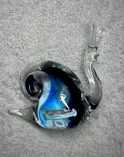 Vintage Ferro & Lazzarini Murano Glas Schnecke klar blau Kristall Italien schwer Vintage - Bild 4 von 19