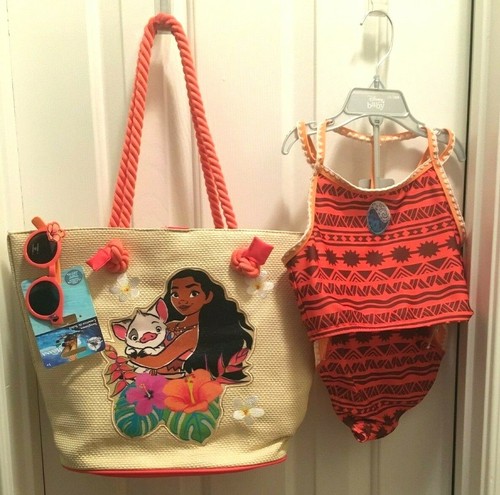 Disney Moana 3 PCS Swim Set Size 9/10 Swim Suit w/ Cover Up-Beach Bag-Sunglasses - Picture 9 of 12