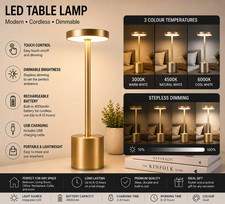 Cordless LED Table Lamp Touch Dimmable 3 Color Modes Rechargeable Bedside gold