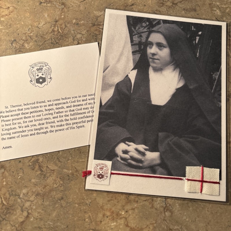 Saint Therese LARGE Laminated Holy Relic Card W/Prayer.