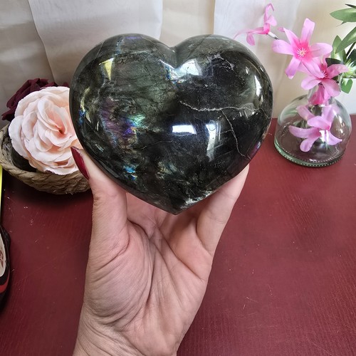 Large 4 1/4" Labradorite Crystal Puffy Heart Blue Pink Gold Purple Flashes LH6 - Picture 10 of 10