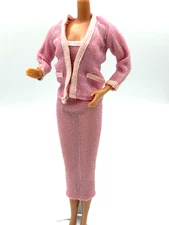 Vintage Genuine BARBIE Pet Show Fashion Pink Shimmer Knit Dress and Jacket #3659