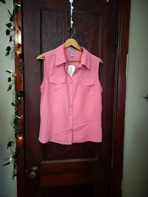 Pink Sleeveless Blouse Y2K Vtg Notations NWT M Collared Button Up  Office Casual