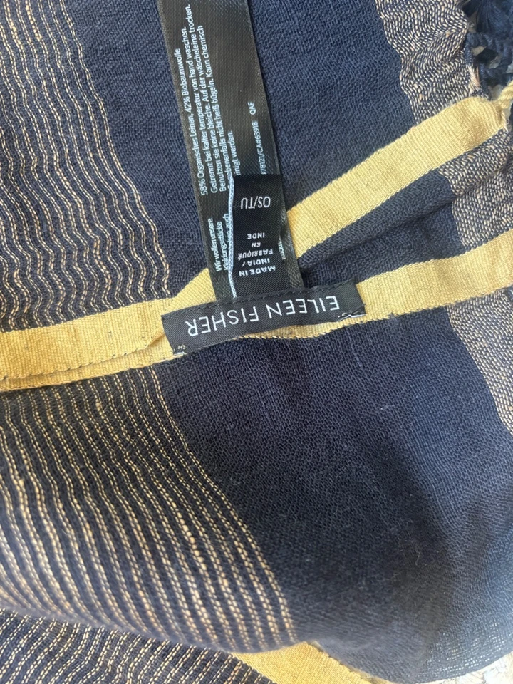 Eileen Fisher темно-синий/золотой льняной хлопковый шарф - Изображение 4 из 4