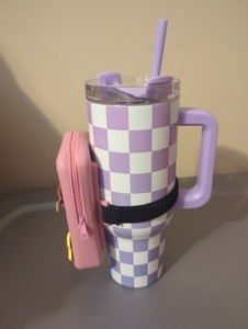 NEW Purple Checkered Tumbler With Attached Silicone Phone Case 