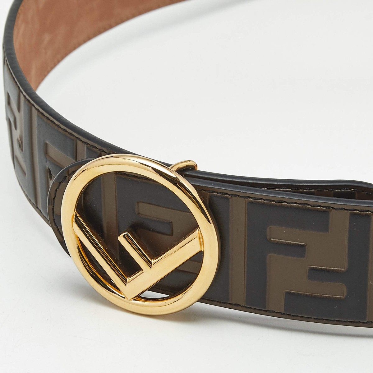 FENDI ベルト Fendi F Logo 80 CM Buckle Belt Brown Zucca Embossed Leather | eBay