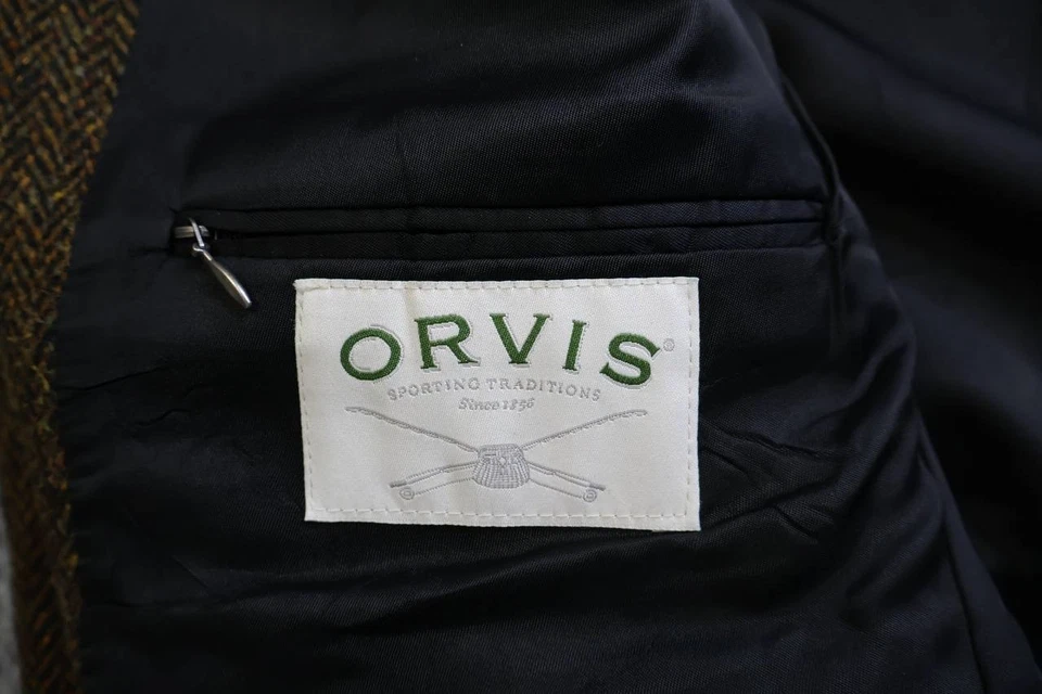 VTG Orvis Harris Tweed Handwoven Wool Herringbone Blazer Mens 48 Suede Elbow - Image 4 of 4