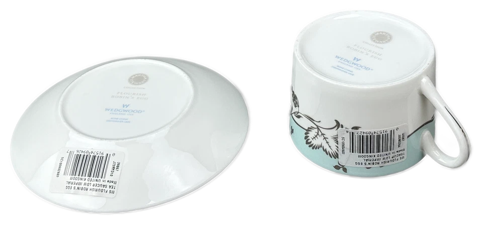 Juego de 2 tazas y platillos Wedgwood Flourish Robin's Egg Martha Stewart Inglaterra nuevos con etiquetas Foto 4 de 4