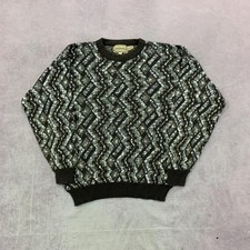 Vintage abstract knitted jumper Patterned Grandad knit sweater Men's L