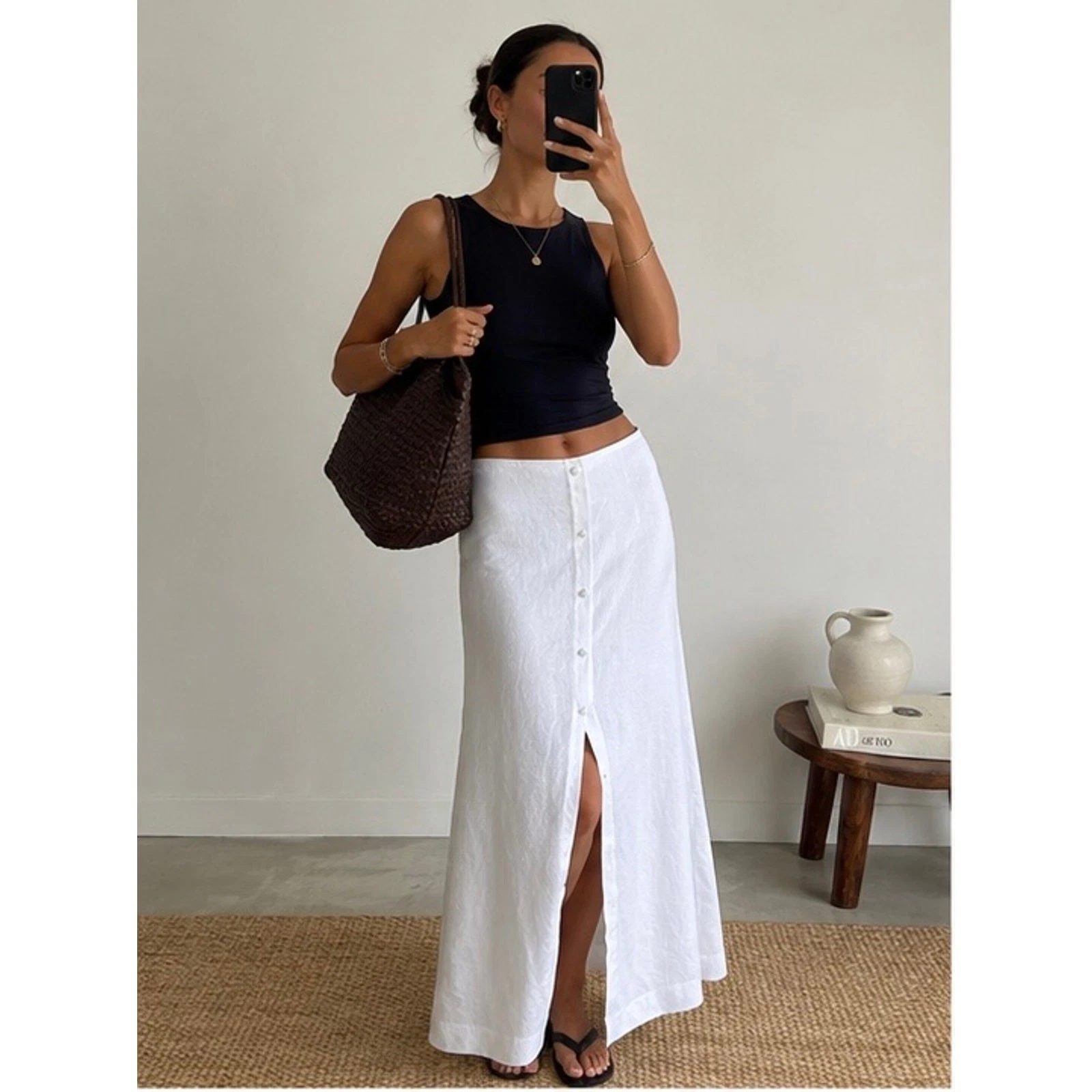 reformation andi linen skirt in white US8