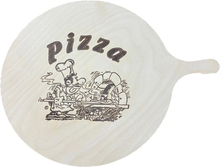 Pizzateller aus Holz Ø 40 cm mit Griff, Holzteller Pizzabäcker
