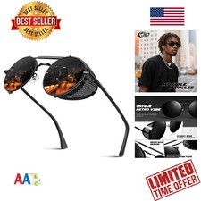 Retro Steampunk Round Polarized Sunglasses Men Womens Metal Side Shield UV400...