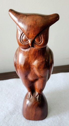 Set of 2 Wooden 7.5-8" Tall Hand Carved Owls MCM Wood Statues Figures Decor NMC - Picture 7 of 11