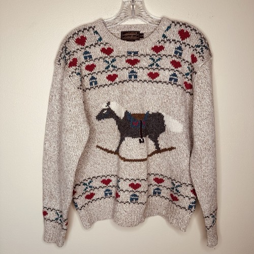 Vintage 90's Eddie Bauer Wool Sweater Rocking Horse Cottage Size Large