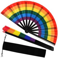 2Pcs Rainbow Folding Rave Fans Gay Pride LGBT Pride Cooling Colorful Hand Cla...
