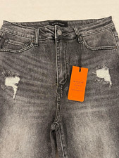 RISEN Women's Bermuda Shorts Size L Black Denim High Rise Washed Distressed