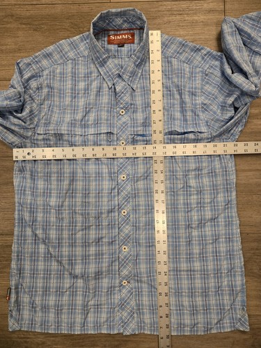 Simms Fishing Products Performance Shirt Men’s L Blue Plaid Zip Pockets River - Picture 10 of 10