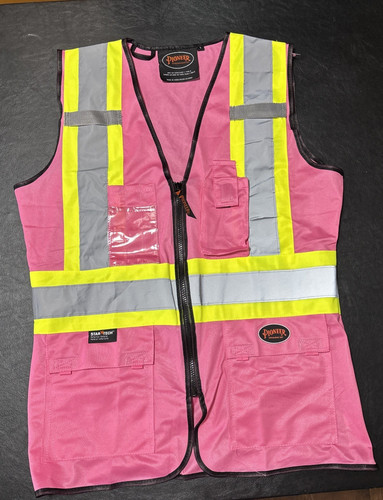 Pioneer Women's L Safety Vest High Visibility Pink Reflective Utility Cargo Work