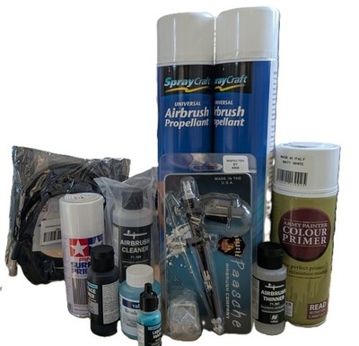 Paasche TGX Vision Airbrush NEU + Vallejo Set + Tamiya Primer + Schlauch Treibmittel