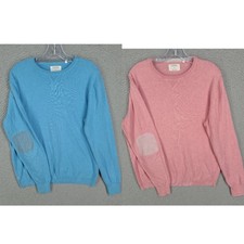 Linksoul Sweater Lot Of 2 Mens Medium 5 Cashmere Golf Elbow Patch Pullover Blue