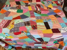 Vintage Crazy Quilt 60s Patchwork Hand Stitch Hippie BOHO polyester Read Qu King