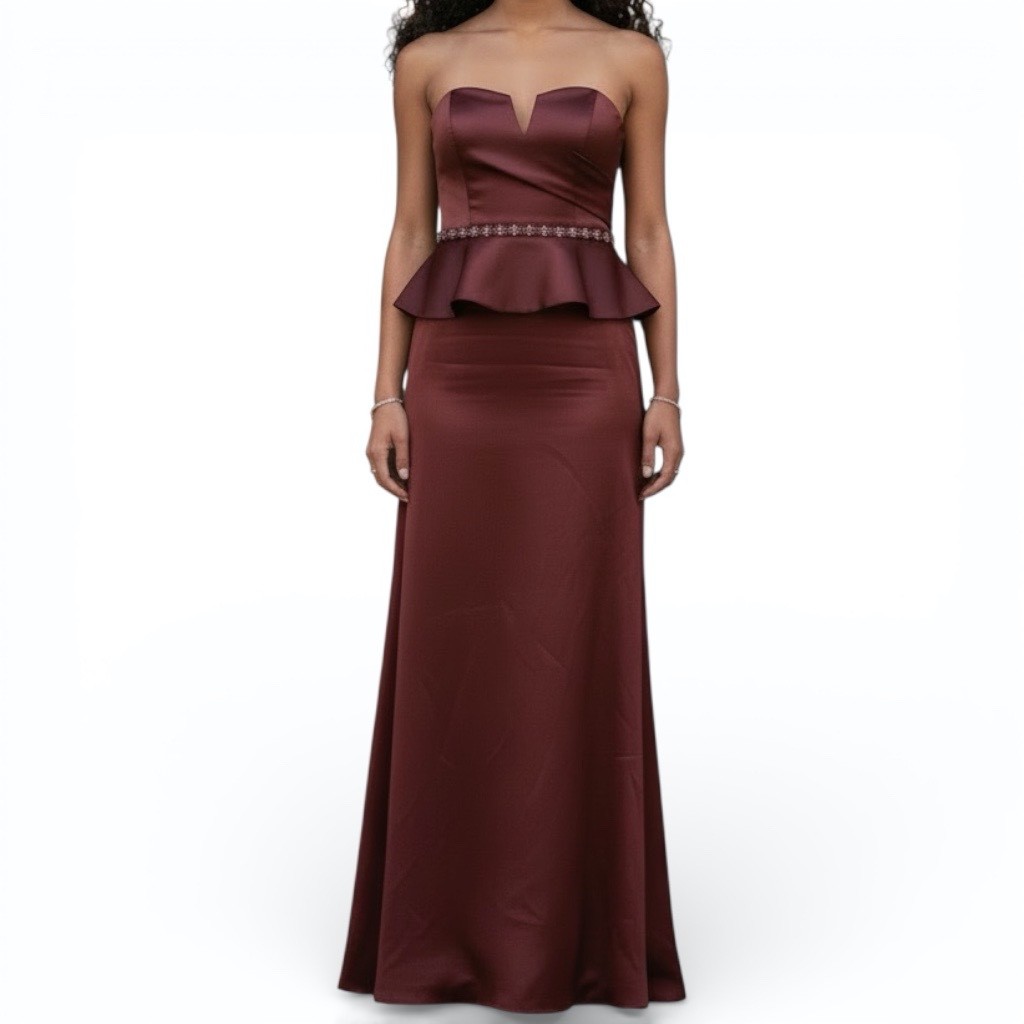 Forever Yours Peplum Satin Strapless Formal Gown Dress Wine Burgundy 6 Prom Gala | eBay Forever Yours Peplum Satin Strapless Formal Gown Dress Wine Burgundy 6 Prom Gala | eBay