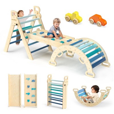 Sky Blue Pikler Climbing Set Arch Ladder Wooden Toy Jungle Gym for Toddlers 8...