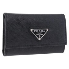 PRADA Safifano Leather Key Case Leather Black Auth 183512A