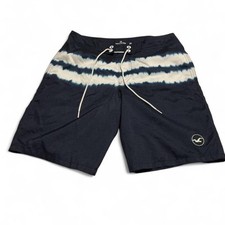 Hollister Board Shorts Mens 30 Navy Blue White Tie Dye Stripe Swim Trunks
