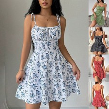 l Print Floral Dress Summer Sweet A- Line Waist Trimming Dresses Slimming Casua