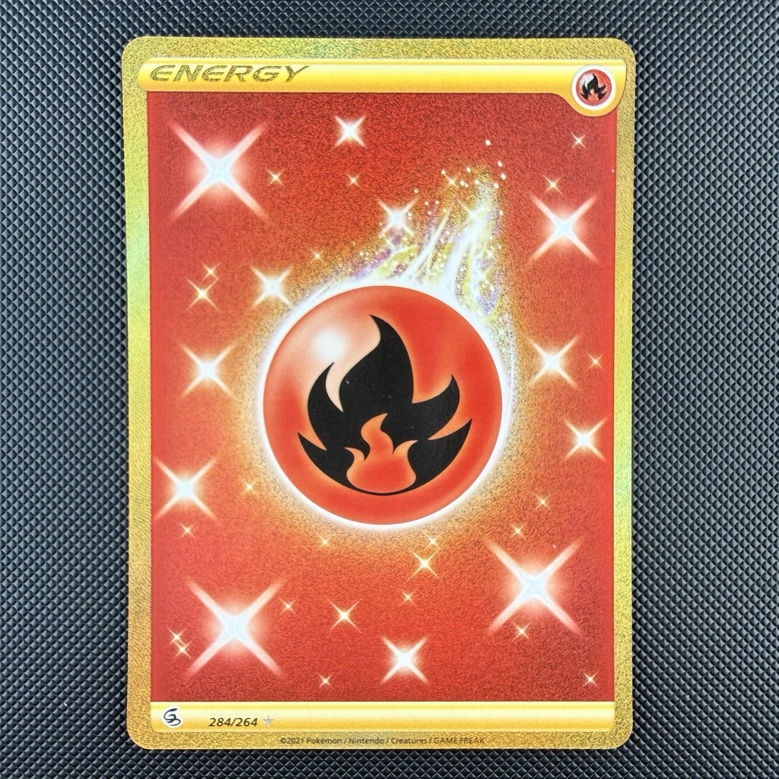 Pokemon TCG Fire Energy 284/264 Fusion Strike Gold Secret Rare Holo Card