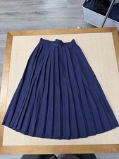 Vintage Navy Blue Handmade Wool Blend Pleated Knee Length Skirt See Measurements